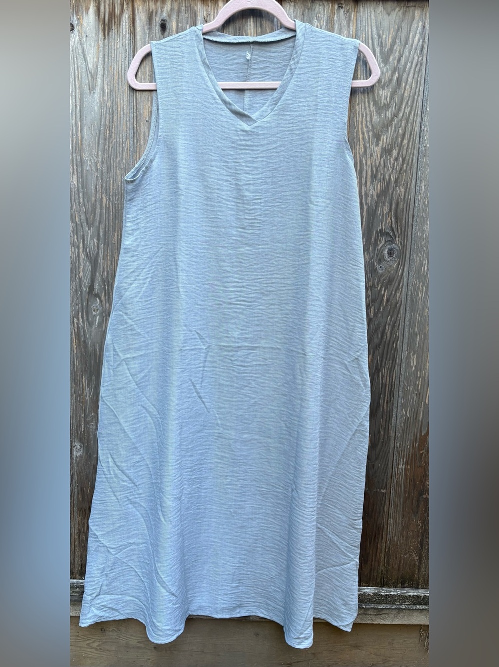 Minimalist V-Neck Sleeveless Linen-Cotton Blend MIDI Dress Size M Lagenlook